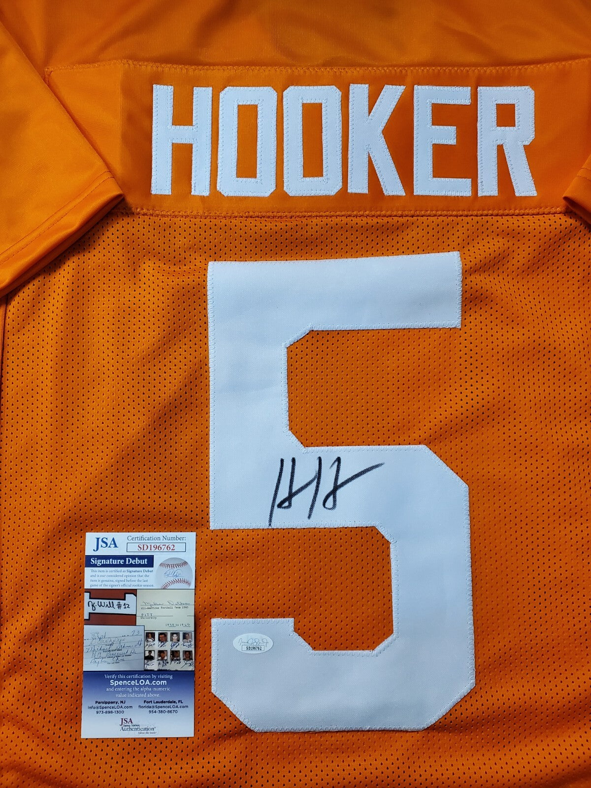 Tennessee Volunteers Hendon Hooker Autographed Signed Orange Jersey Jsa Coa
