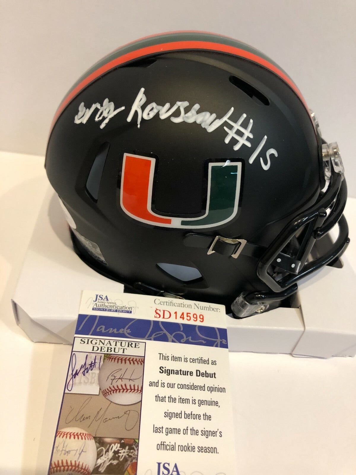 Greg Rousseau Autographed Signed Miami Hurricanes Mini Helmet Jsa Coa