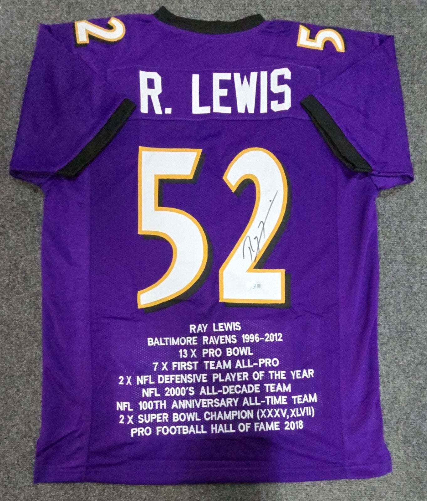 Baltimore Ravens Ray Lewis Autographed Signed Stat Jersey Beckett Holo