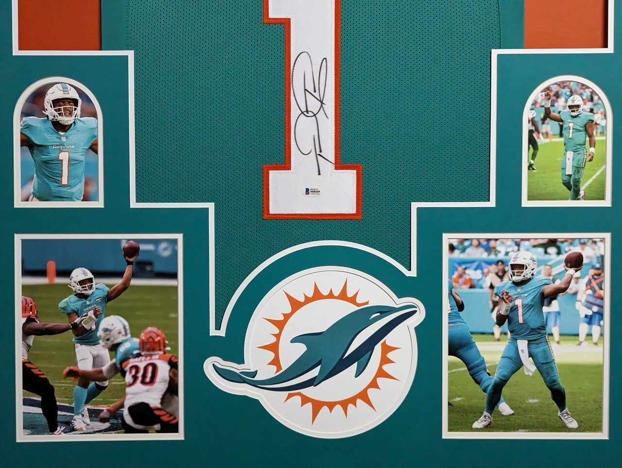 Framed Miami Dolphins Tua Tagovailoa Autographed Signed Jersey Beckett Coa