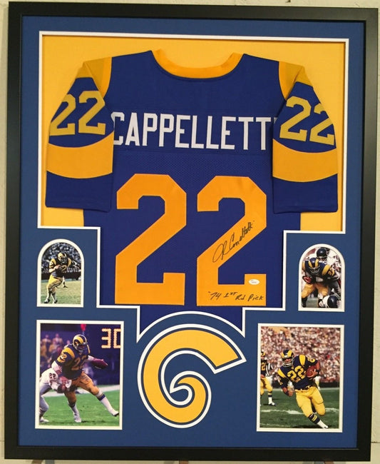Framed John Cappelletti Autographed Signed Inscribed L.A. Rams Jersey Jsa Coa