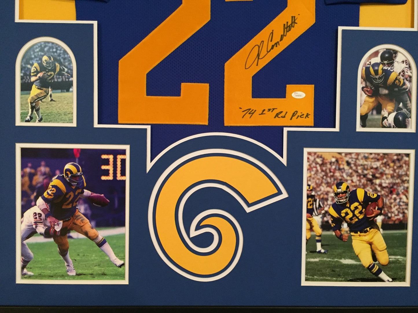 Framed John Cappelletti Autographed Signed Inscribed L.A. Rams Jersey Jsa Coa