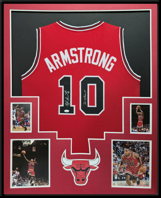 Framed Chicago Bulls Bj Armstrong Autographed Signed Inscribed Jersey Jsa Coa