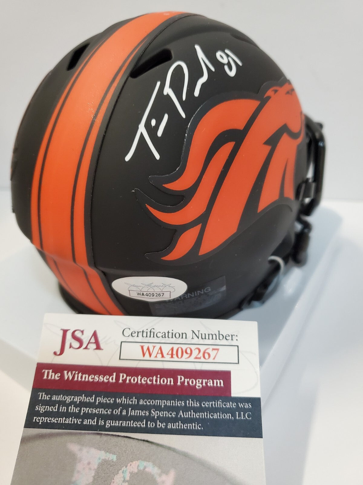 Denver Broncos Tim Patrick Signed Eclipse Mini Helmet Jsa Coa