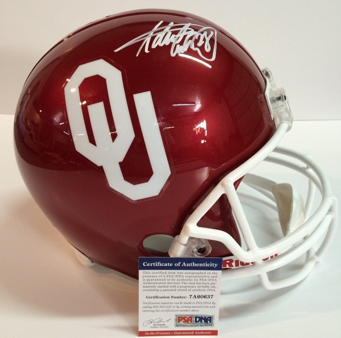 Adrian Peterson Autographed Signed Oklahoma Sooners Full Size Helmet Psa Coa