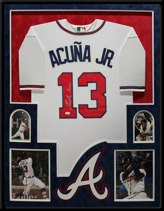 Suede Framed Atlanta Braves Ronald Acuna Jr Autographed Jersey Jsa Coa