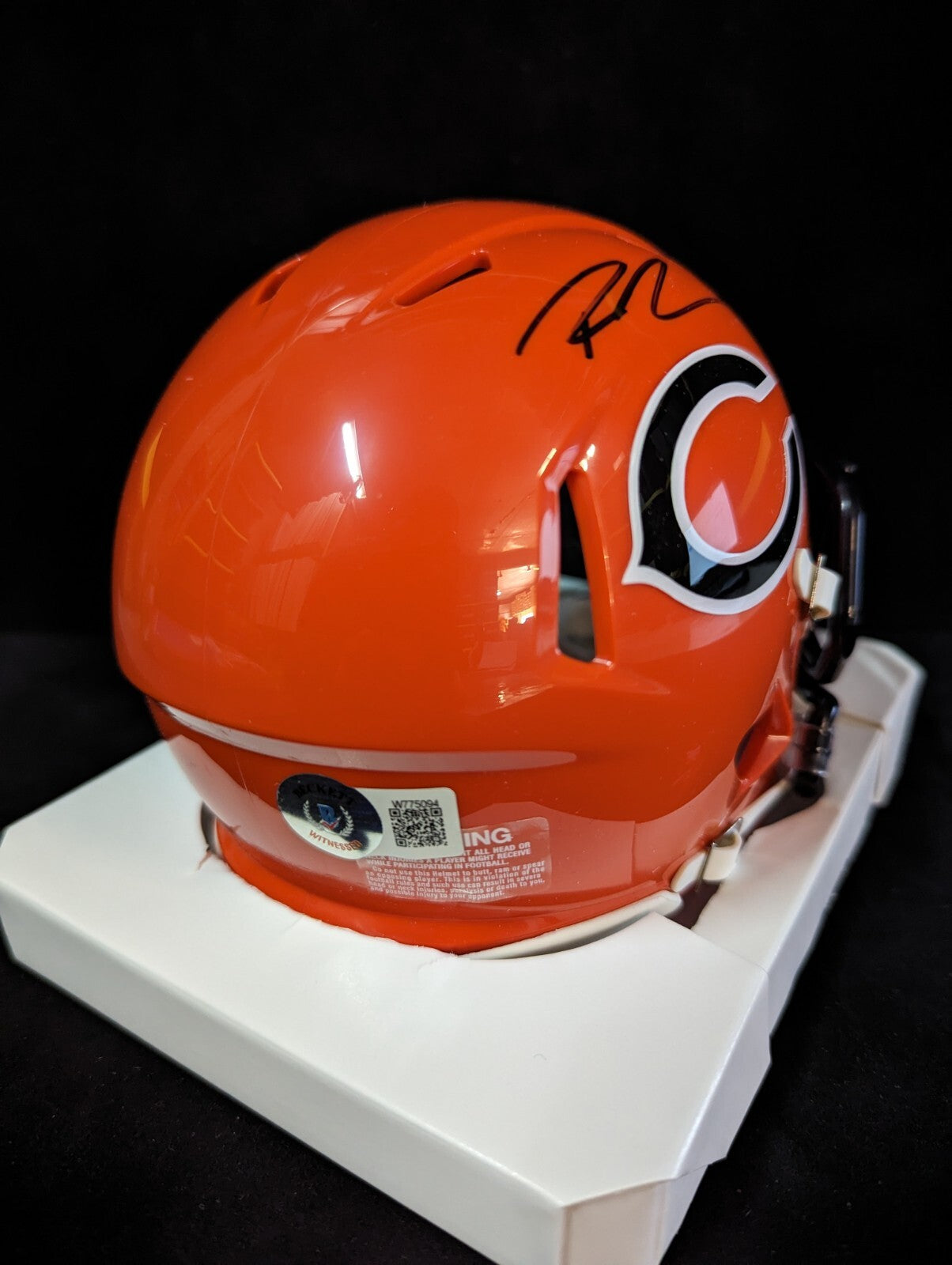 Chicago Bears Roschon Johnson Autographed Alt Orange Mini Helmet Beckett Holo