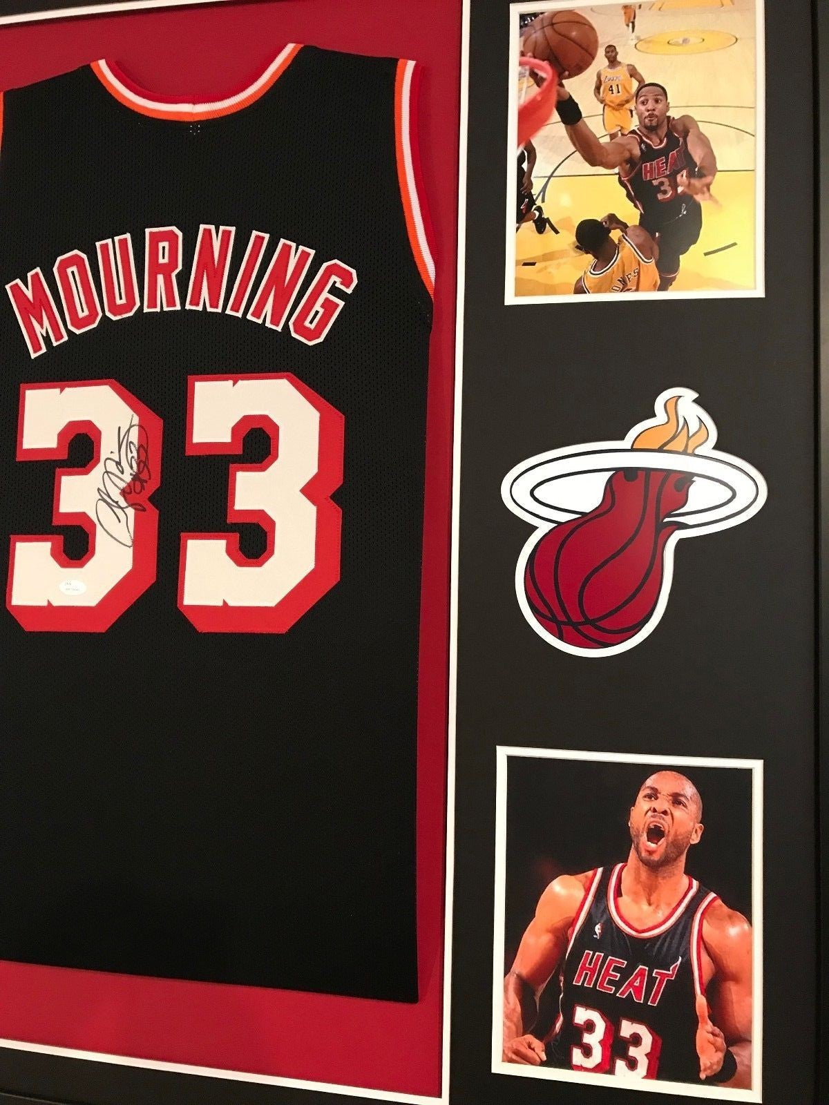 Framed Alonzo Mourning Signed Autographed Miami Heat Jersey Jsa Coa