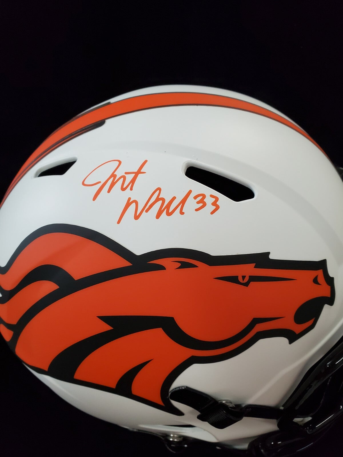 Denver Broncos Javonte Williams Signed Lunar Replica Full Size Helmet Bas Holo