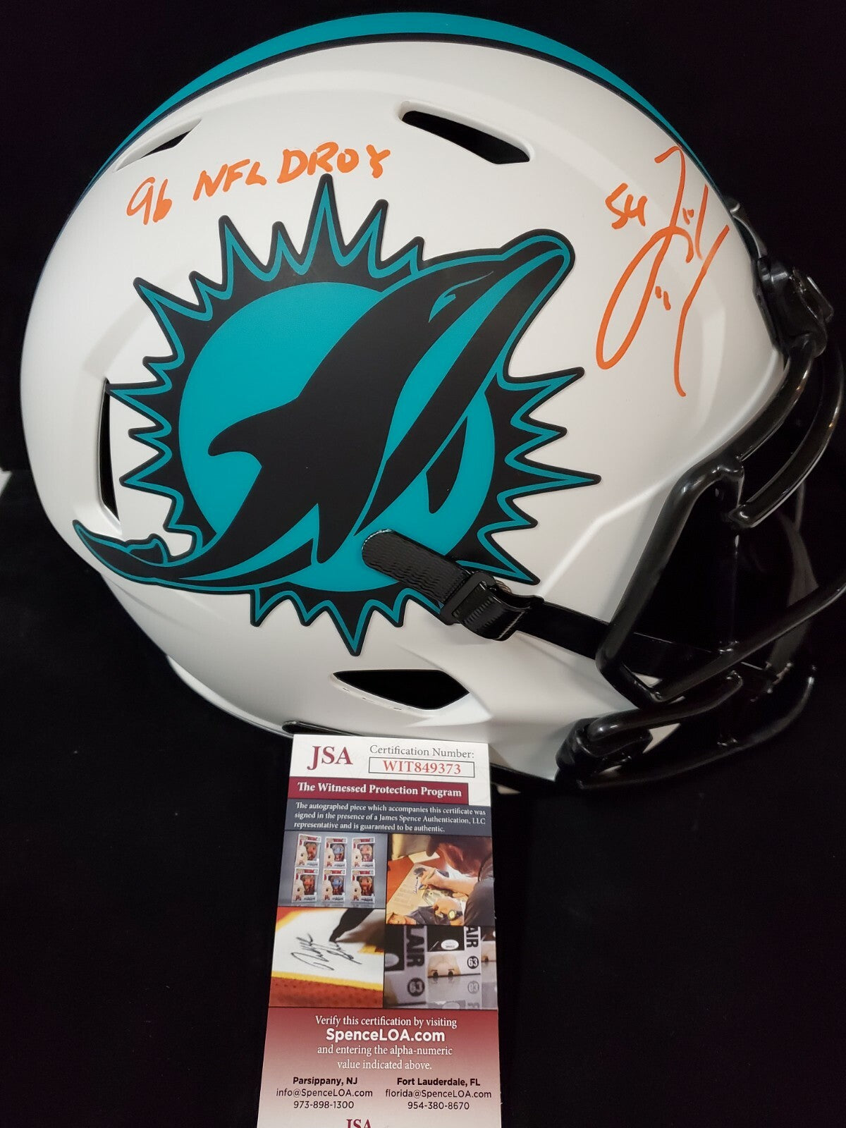 Miami Dolphins Zach Thomas Signed Insc Full Size Lunar Rep Helmet Jsa Coa