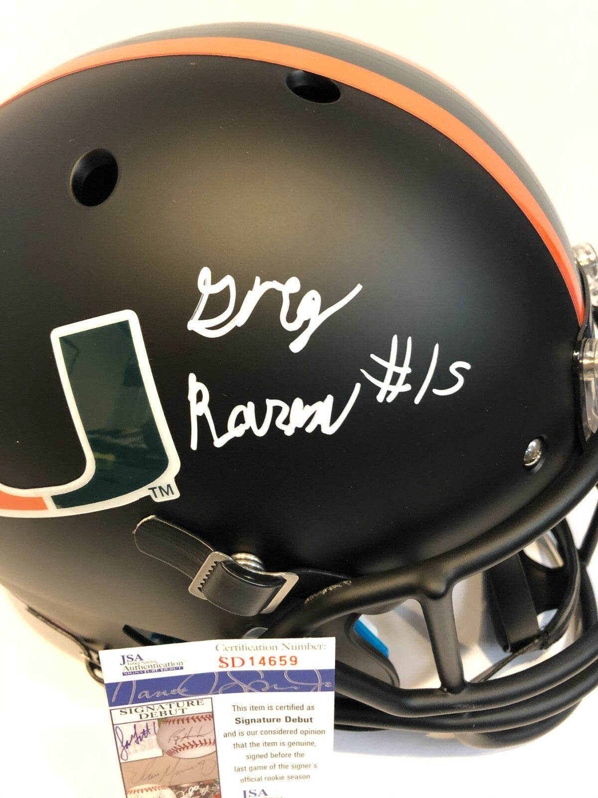 Greg Rousseau Signed Miami Hurricanes Full Size Replica Helmet Jsa Coa