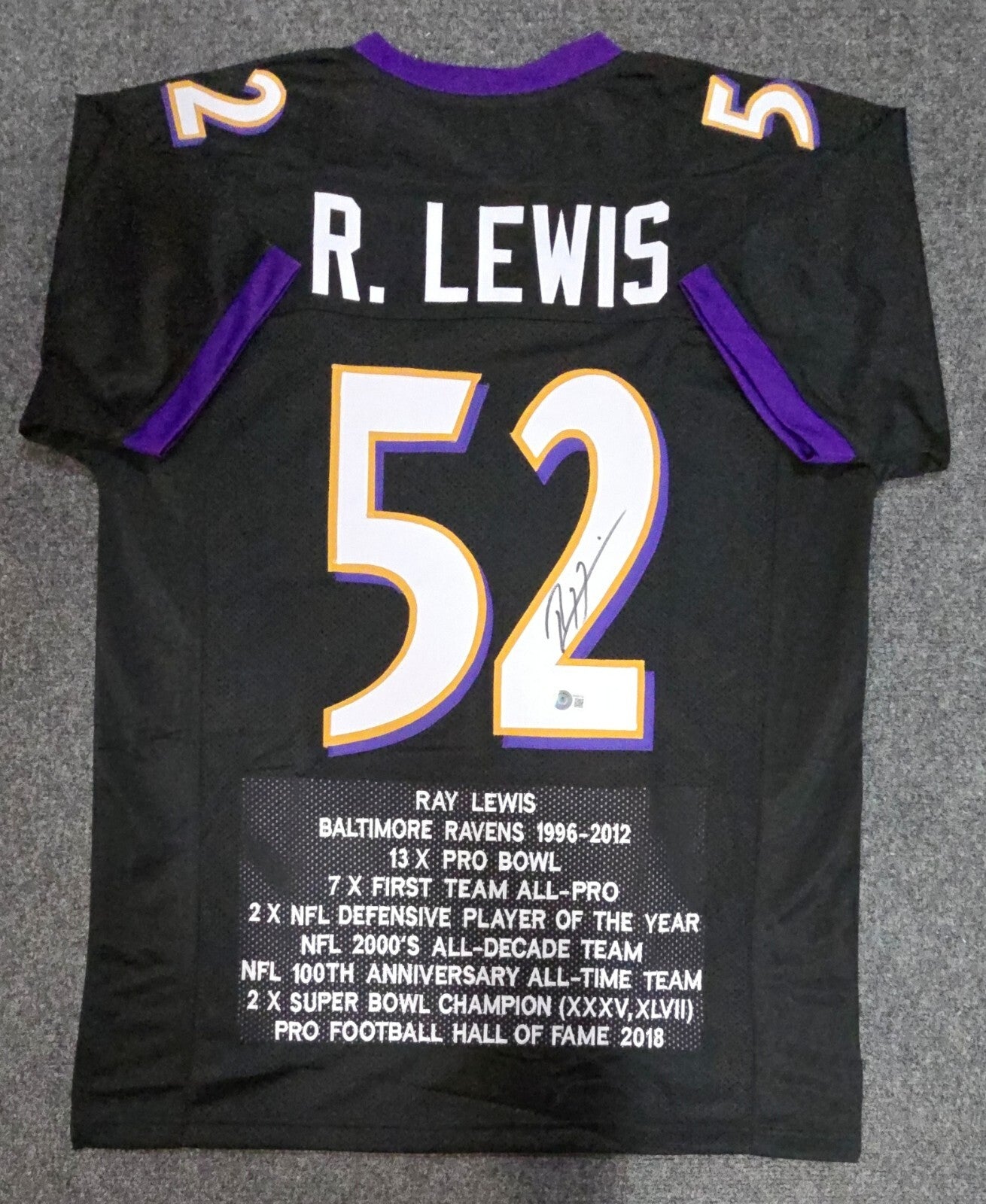 Baltimore Ravens Ray Lewis Autographed Signed Stat Jersey Beckett Holo
