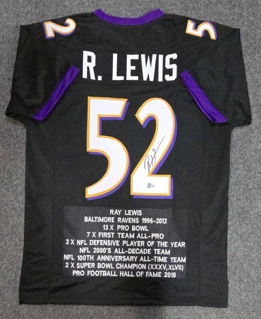 Baltimore Ravens Ray Lewis Autographed Signed Stat Jersey Beckett Holo