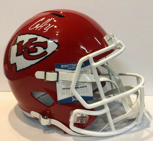 Clyde Edwards-Helaire Signed K.C. Chiefs Speed Replica Full Size Helmet Bas Coa