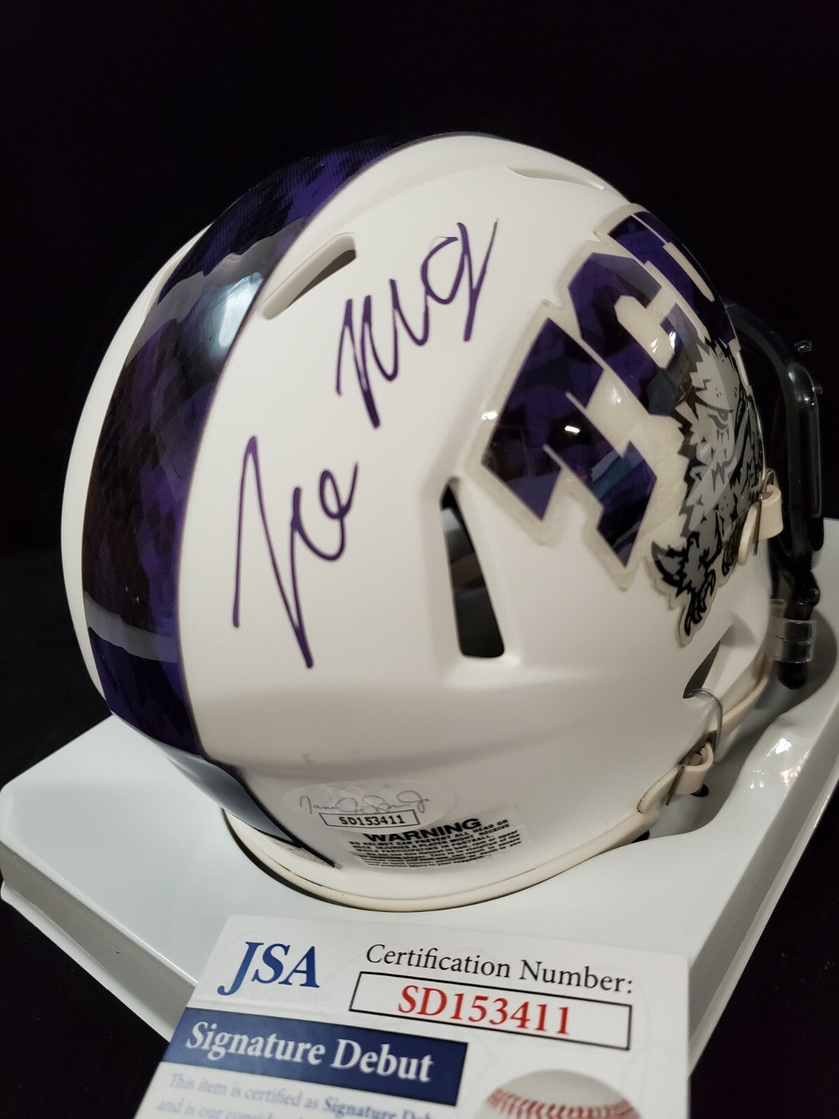 Tcu Horned Frogs Tre'von Moehrig Autographed Speed Mini Helmet Jsa Coa