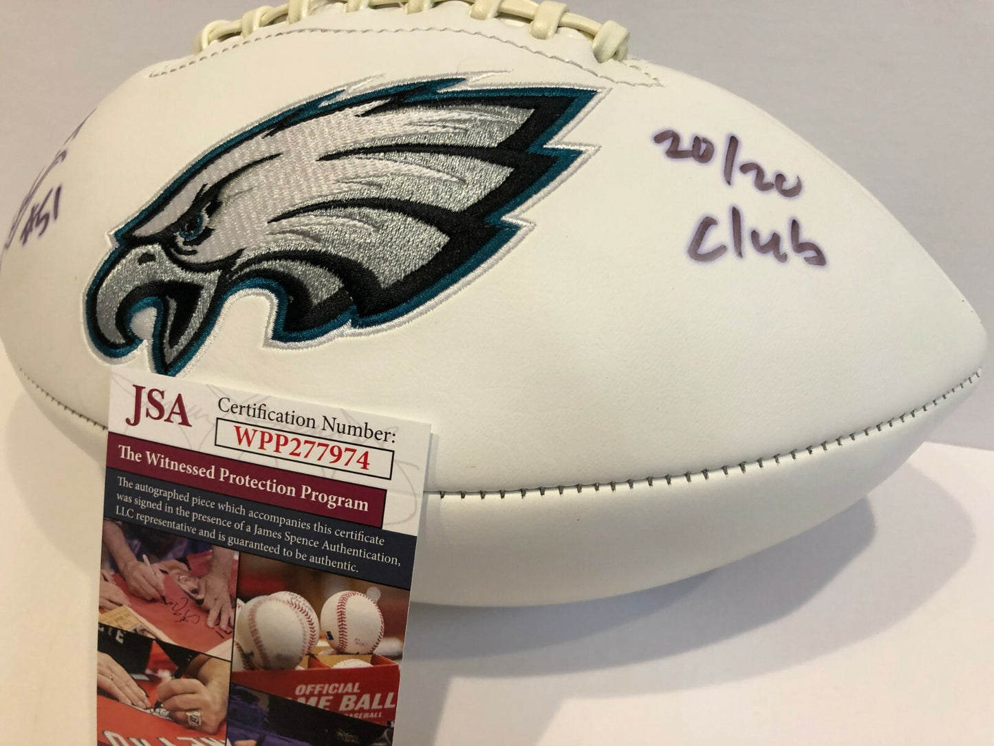 William Thomas Autographed Signed Insc Philadelphia Eagles Logo Football Jsa Coa