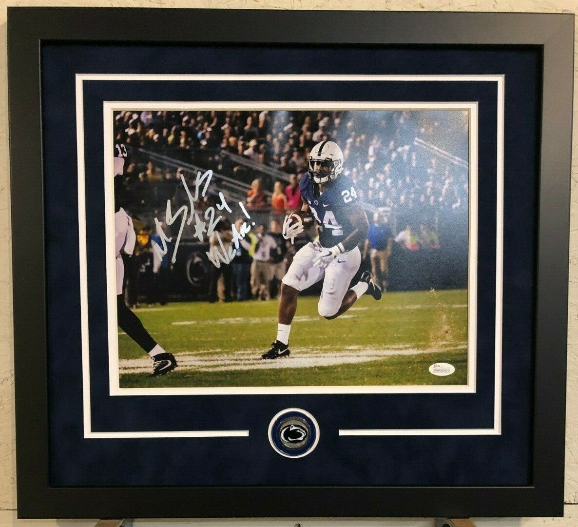 Framed Miles Sanders Signed Inscribed Penn State 11X14 Photo Jsa Coa