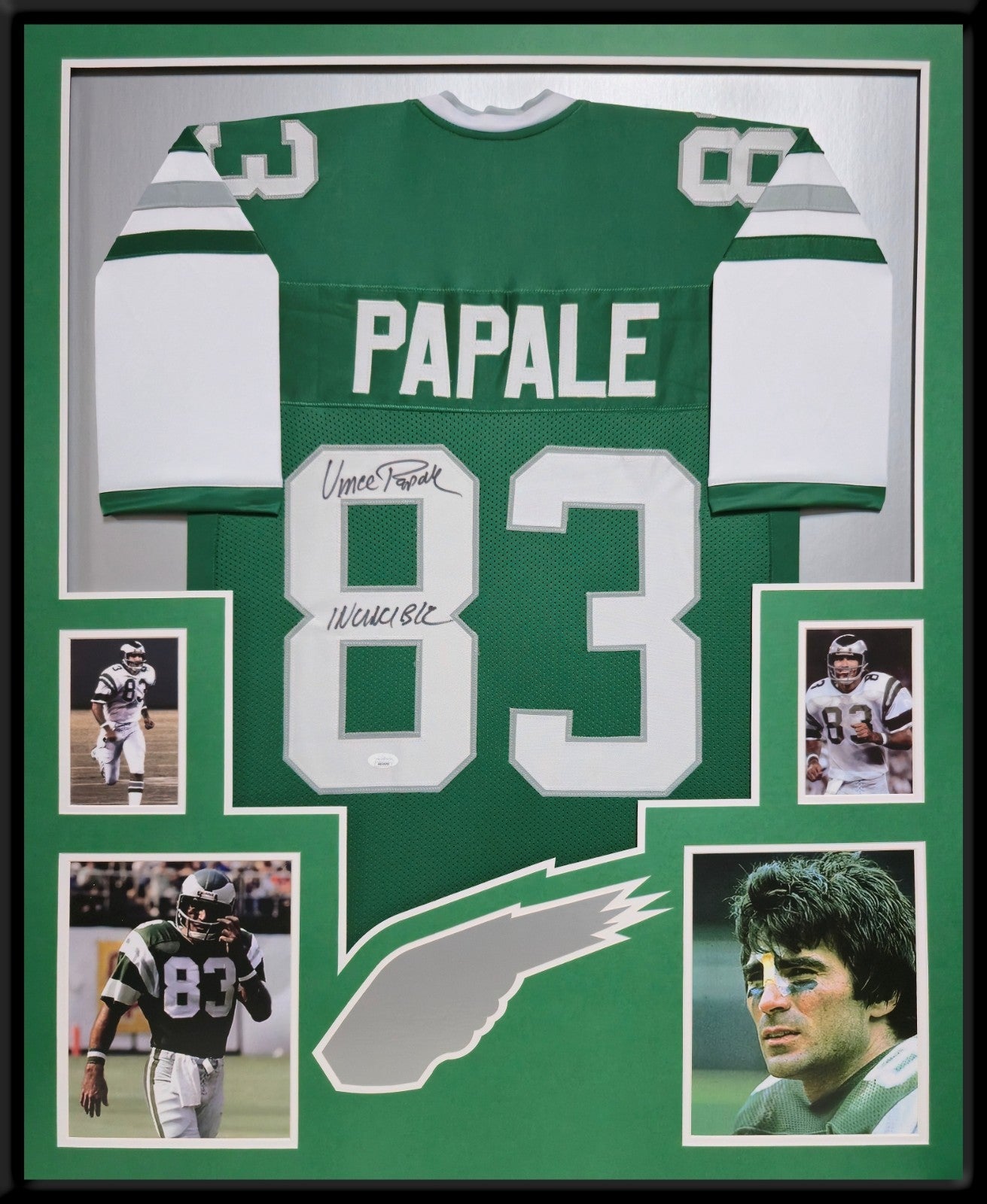 Framed Philadelphia Eagles Vince Papale Autographed Inscribed Jersey Jsa Coa