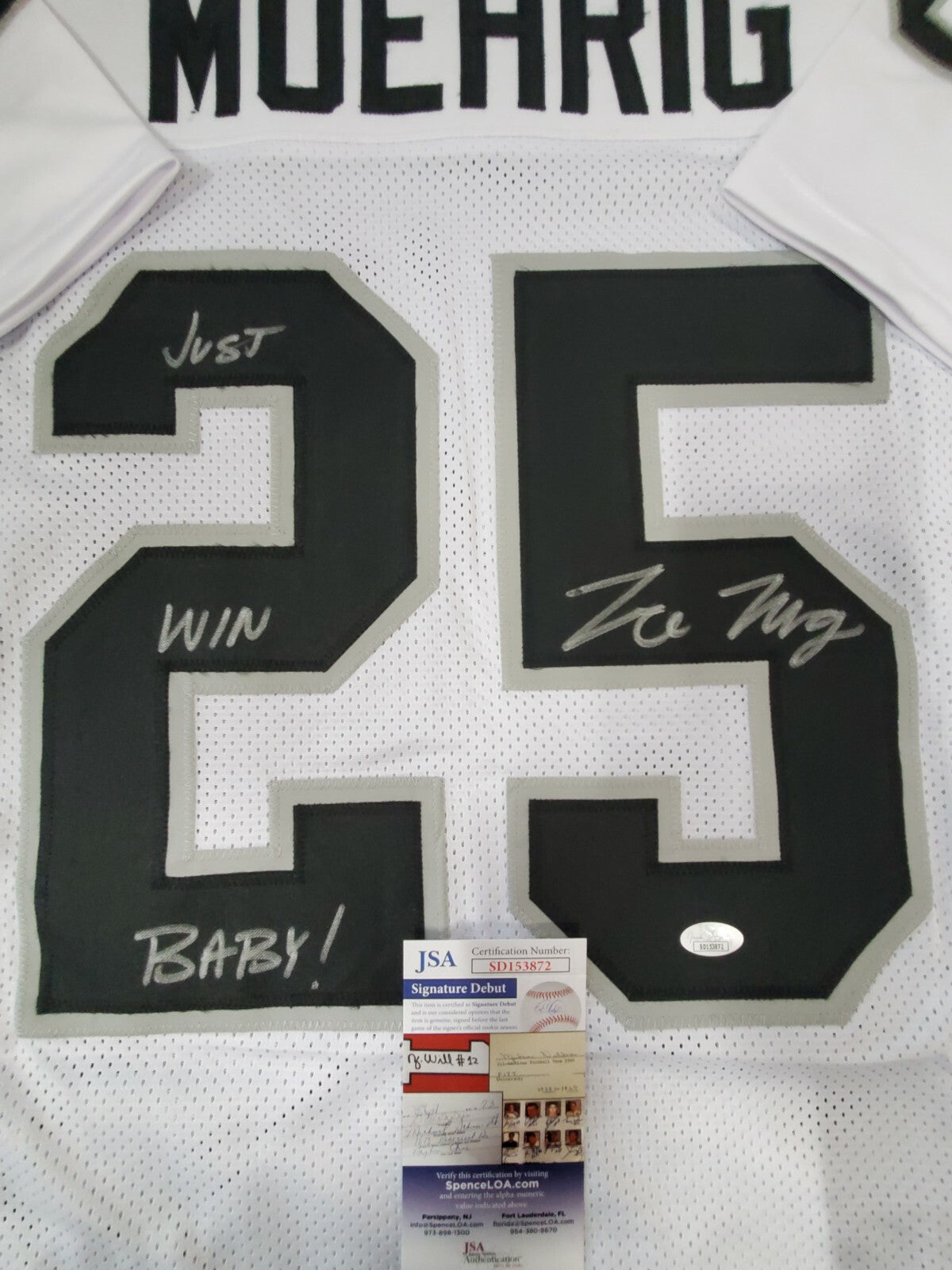Las Vegas Raiders Tre'von Moehrig Autographed Inscribed Jersey Jsa Coa