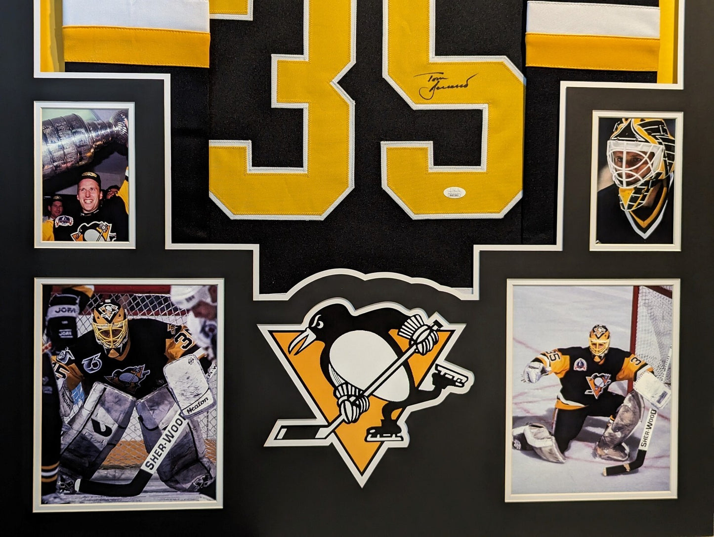 Framed Pittsburgh Penguins Tom Barrasso Autographed Signed Jersey Jsa Coa