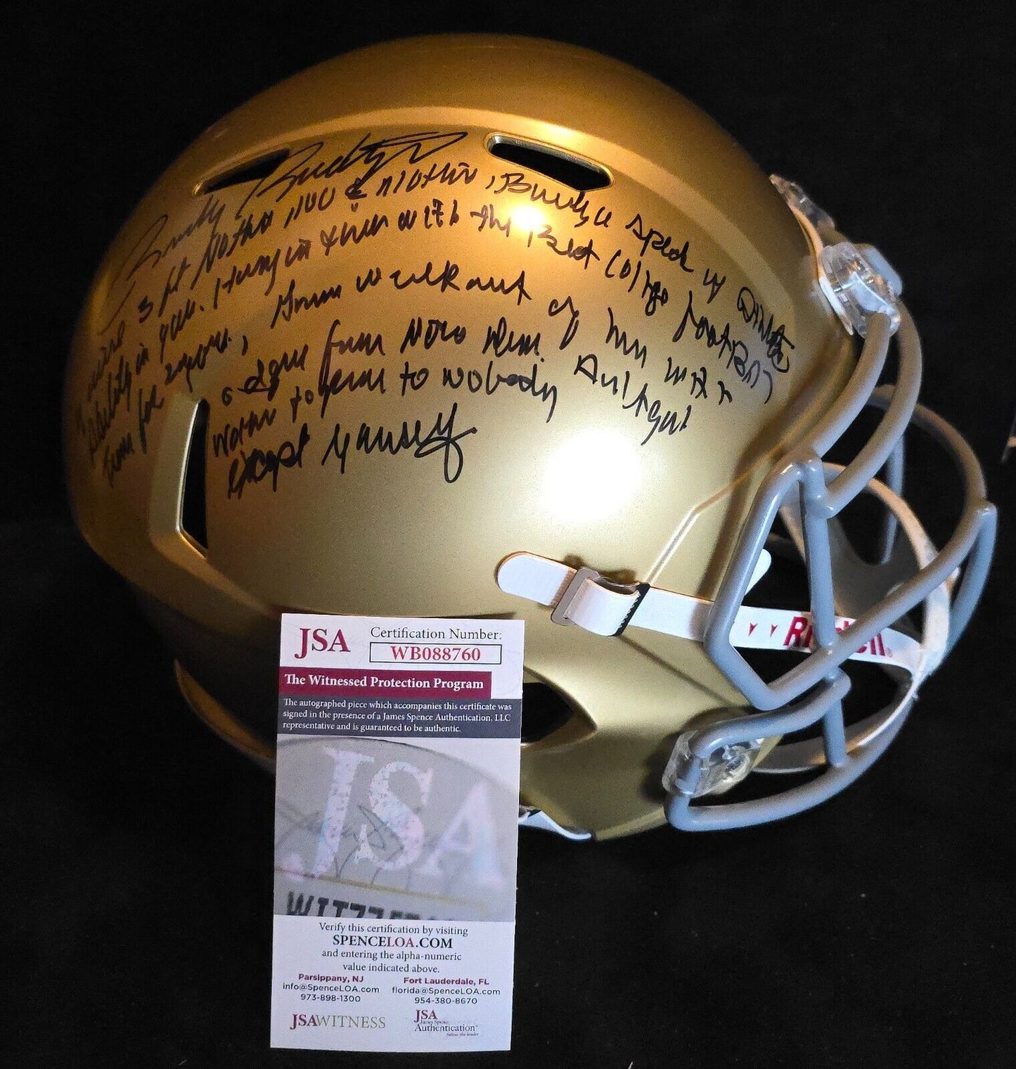 Notre Dame Fighting Irish Rudy Ruettiger Speech Full Size Replica Helmet Jsa