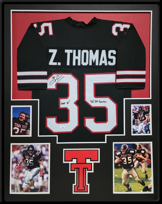 Framed Texas Tech Red Raiders Zach Thomas Autographed Inscribed Jersey Jsa
