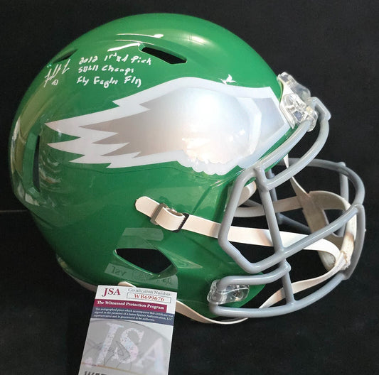 Philadelphia Eagles Fletcher Cox Signed Full Size Kelly Replica Helmet Jsa Coa