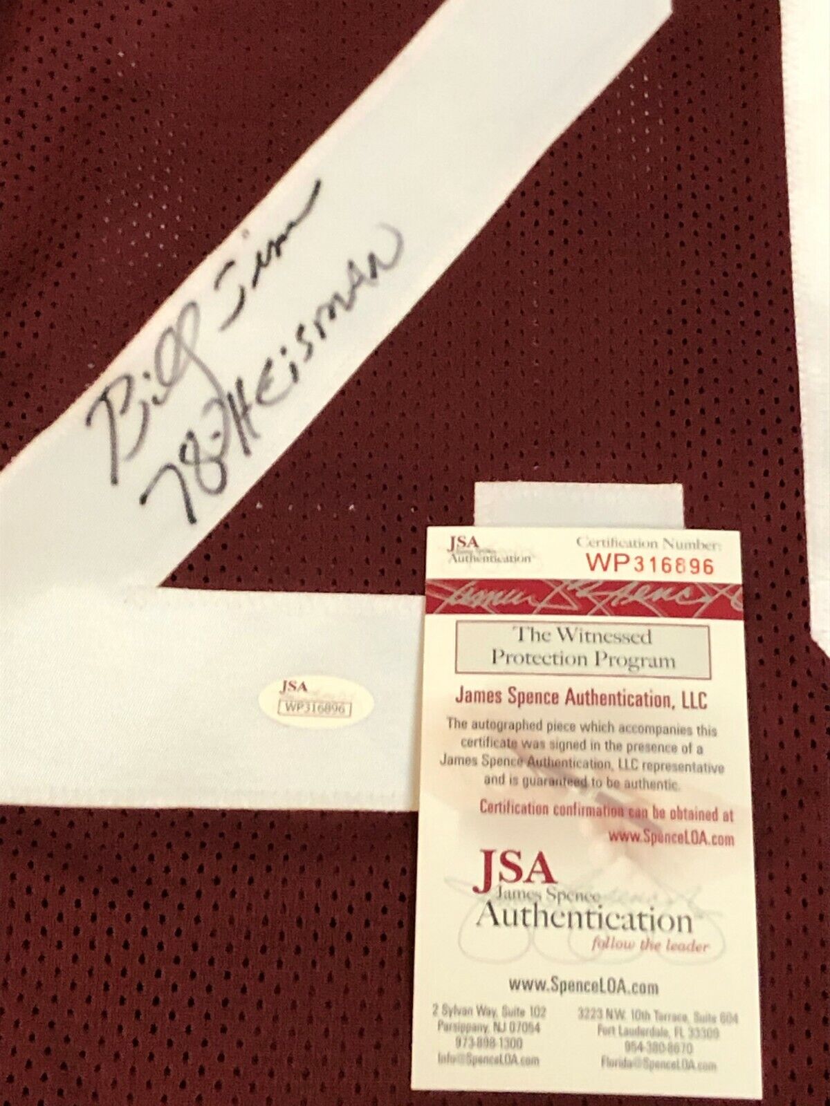 MVP Authentics Oklahoma Sooners Billy Sims Autographed Signed Inscribed Jersey Jsa  Coa 107.10 sports jersey framing , jersey framing