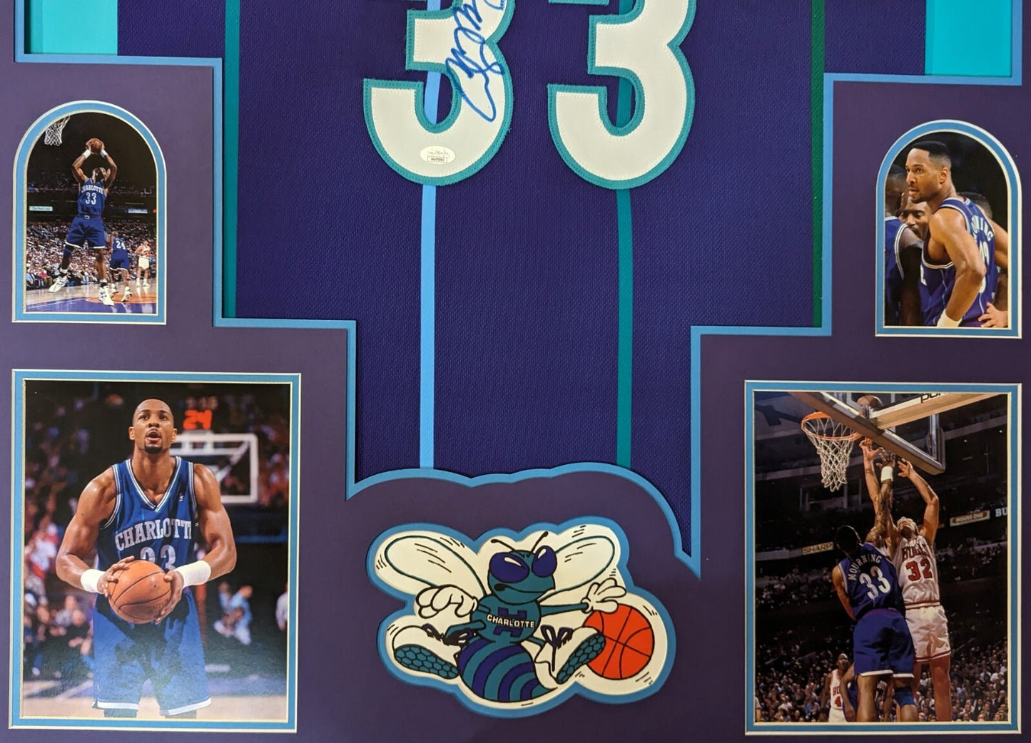 Framed Charlotte Hornets Alonzo Mourning Signed Jersey Jsa Coa
