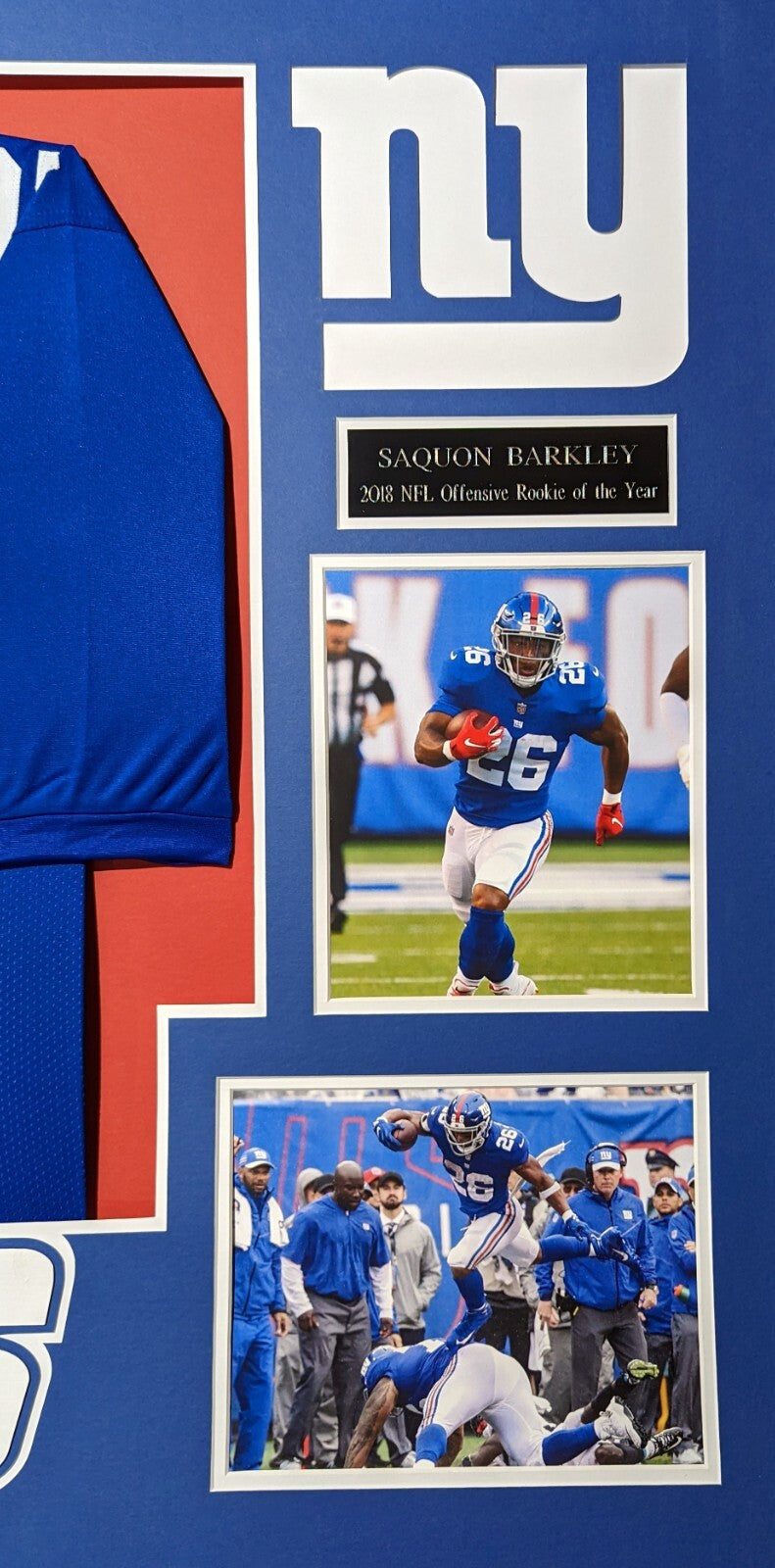 Framed New York Giants Saquon Barkley Autographed Jersey Jsa Coa