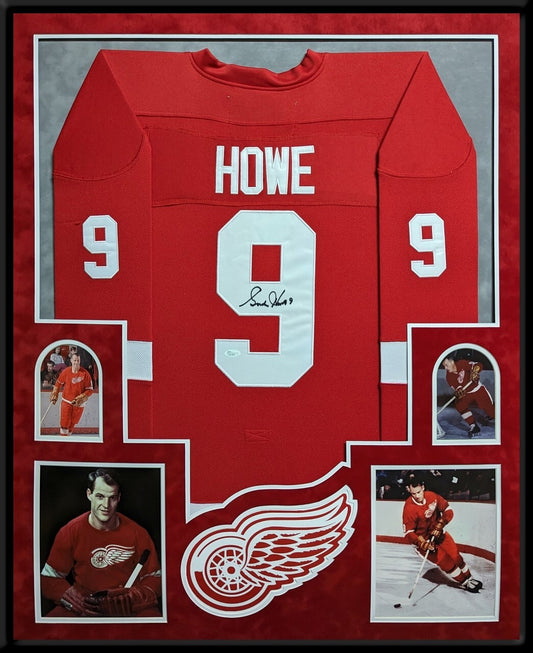 Suede Framed Detroit Red Wings Gordie Howe Autographed Jersey Jsa Coa