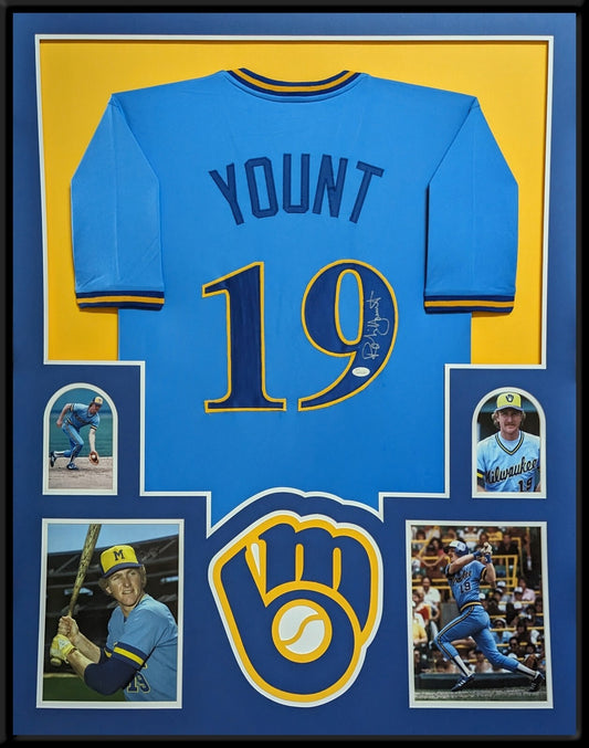 Custom Framed Milwaukee Brewers Robin Yount Autographed Signed Jersey Jsa Coa