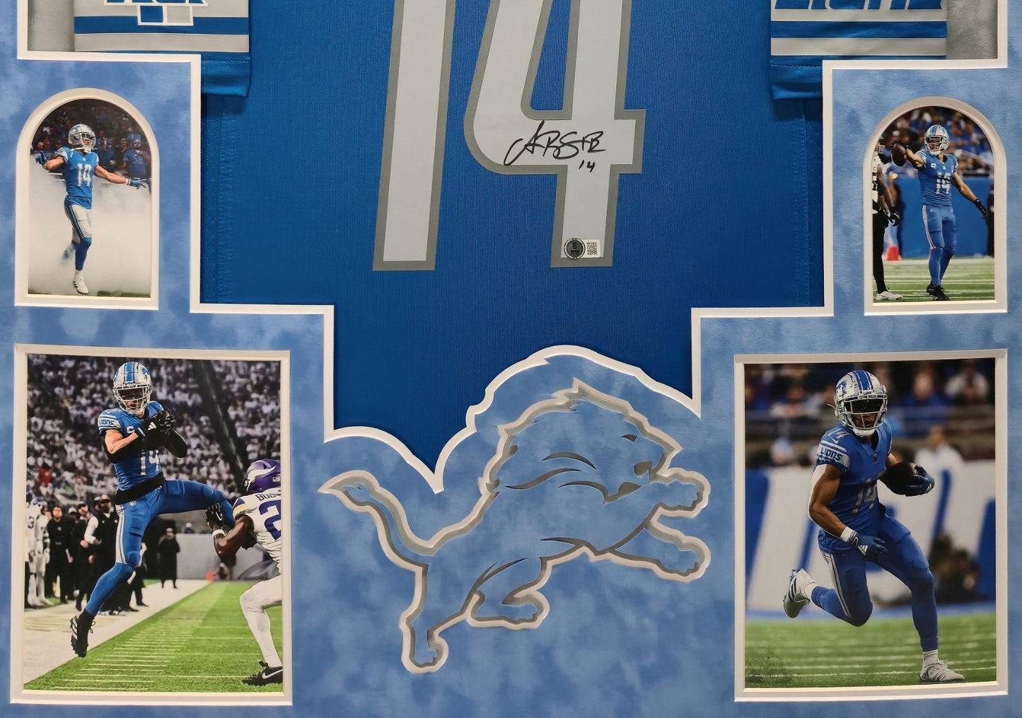 Suede Framed Detroit Lions Amon-Ra St. Brown Autographed Jersey Beckett Holo