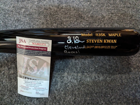 Cleveland Guardians Steven Kwan Autographed Inscribed Baseball Bat Jsa Coa