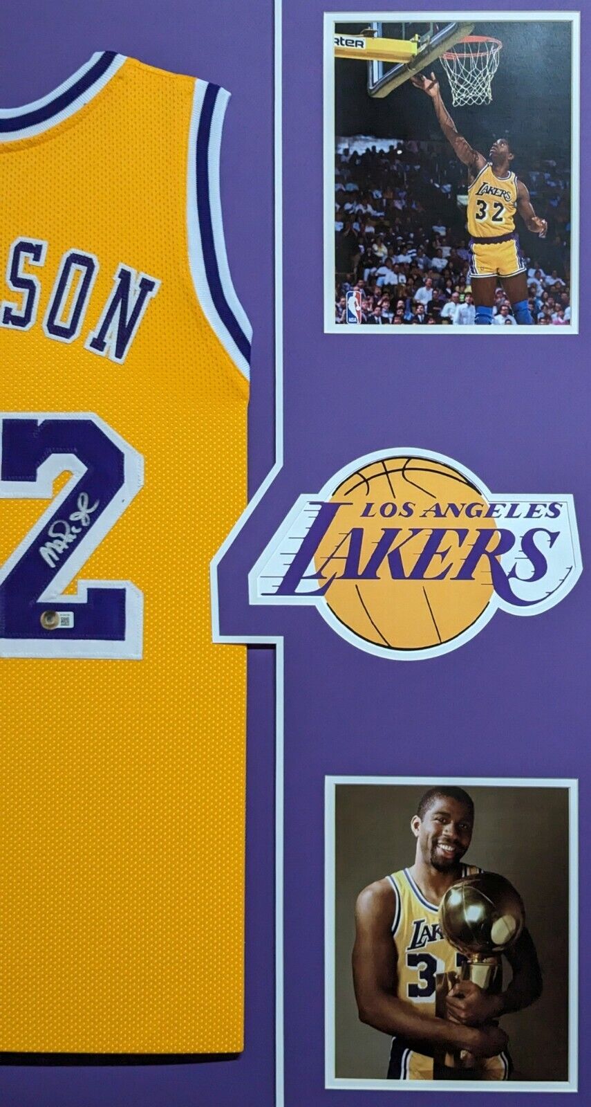 MVP Authentics Framed L.A. Lakers Magic Johnson Autographed Signed Jersey Beckett Holo 629.10 sports jersey framing , jersey framing