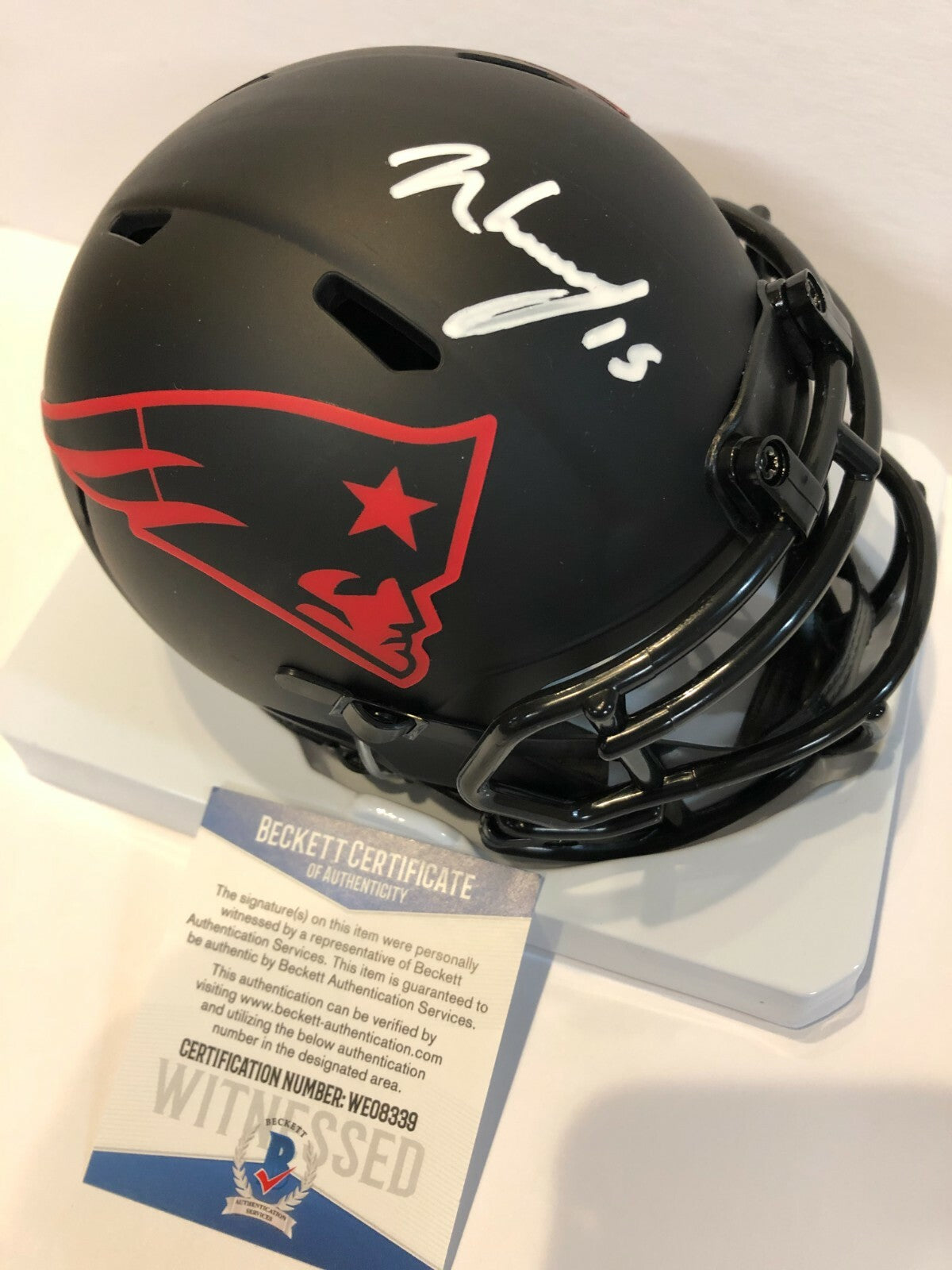 N'keal Harry Signed New England Patriots Eclipse Mini Helmet Beckett Coa