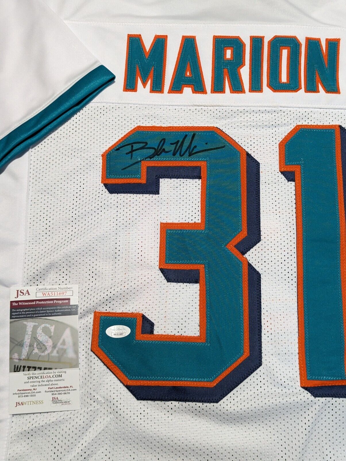 MVP Authentics Miami Dolphins Brock Marion Autographed Signed Jersey Jsa Coa 90 sports jersey framing , jersey framing