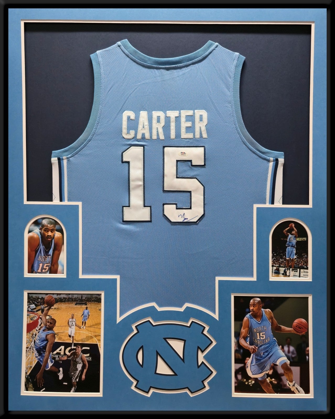 Framed Unc Tar Heels Vince Carter Autographed Signed Jersey Psa Coa