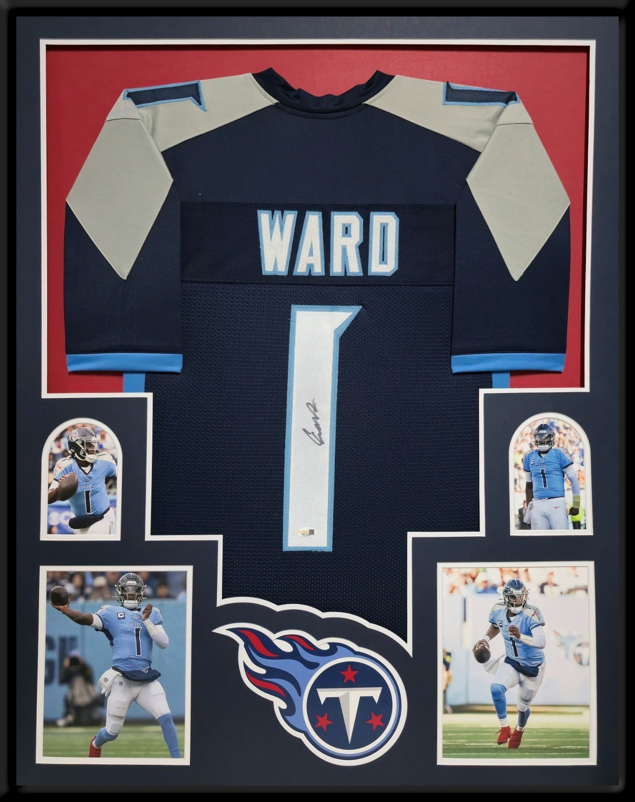 Framed Tennessee Titans Cam Ward Autographed Signed Jersey Jsa Coa