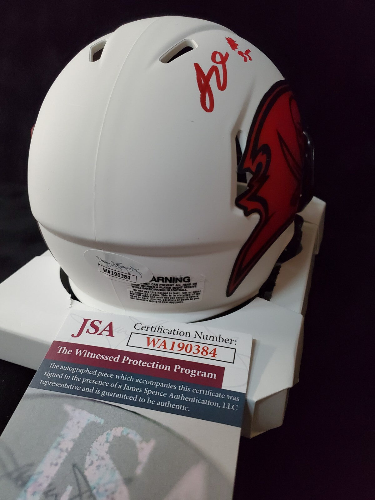 Tampa Bay Buccaneers Jamel Dean Autographed Lunar Eclipse Mini Helmet Jsa Coa