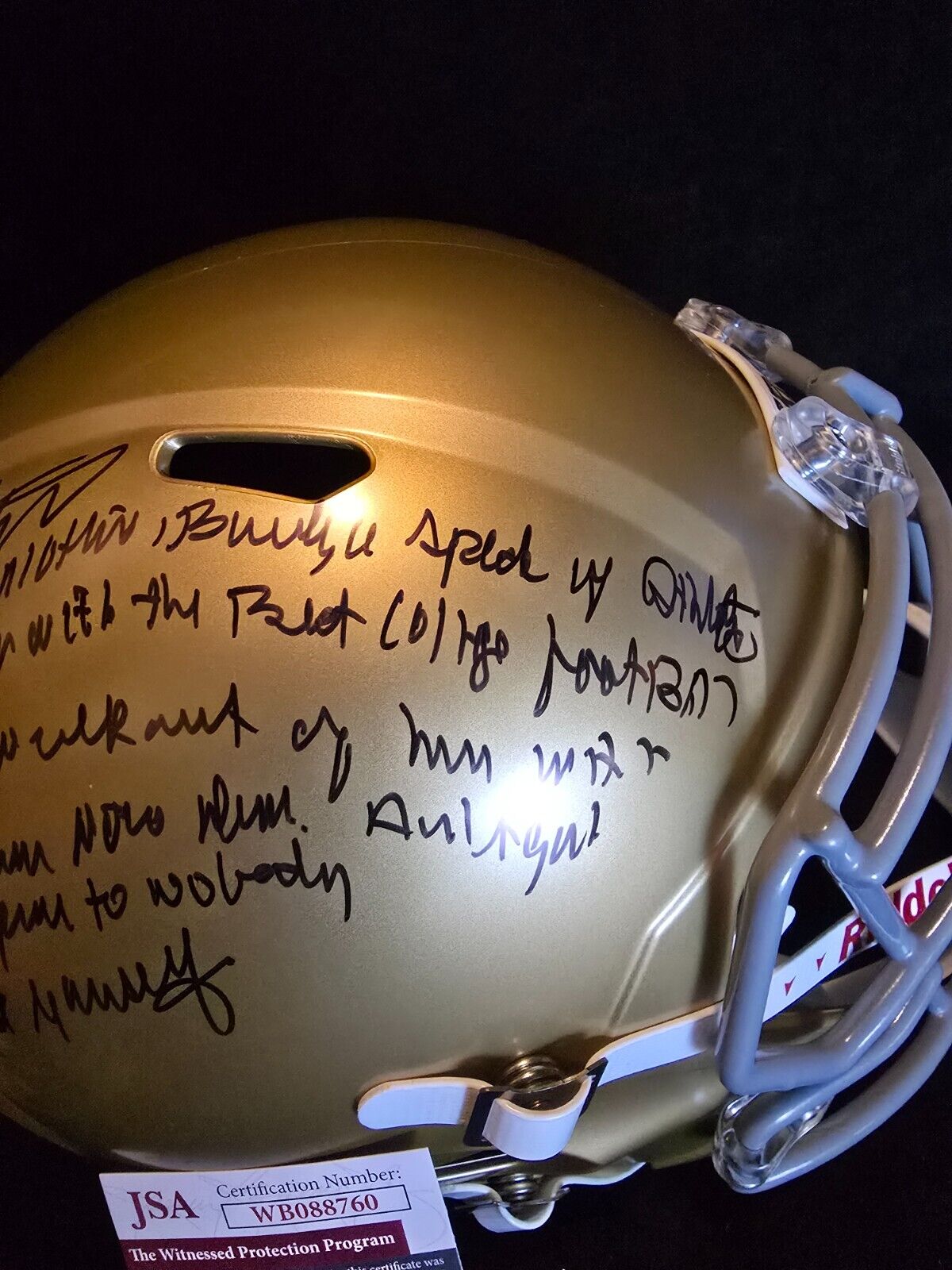 Notre Dame Fighting Irish Rudy Ruettiger Speech Full Size Replica Helmet Jsa