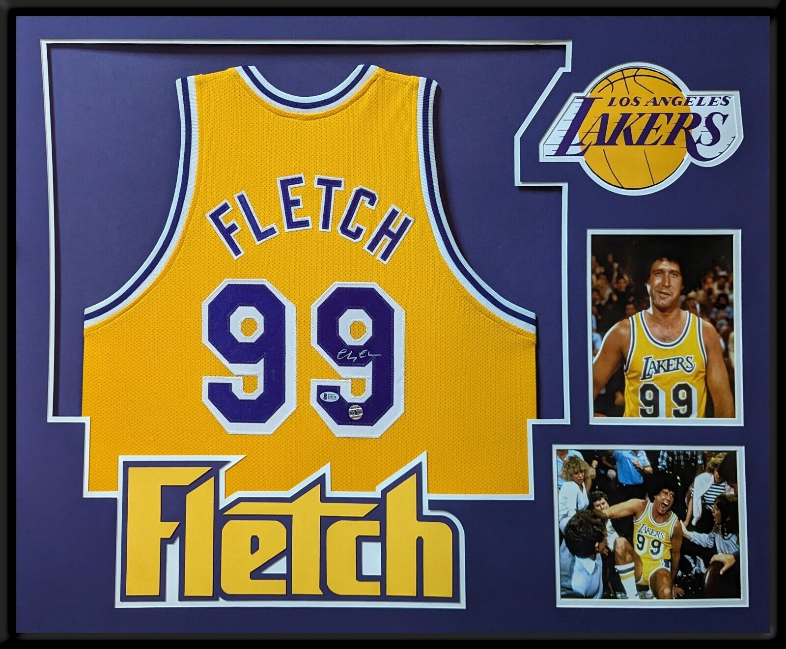 MVP Authentics Framed Los Angeles Lakers "Fletch" Chevy Chase Autographed Jersey Beckett Coa 562.50 sports jersey framing , jersey framing