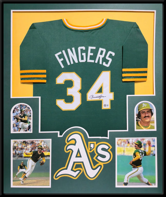 Framed Oakland A's Rollie Fingers Autographed Signed Jersey Beckett Hologram