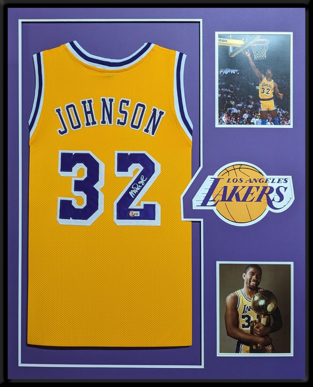 MVP Authentics Framed L.A. Lakers Magic Johnson Autographed Signed Jersey Beckett Holo 629.10 sports jersey framing , jersey framing
