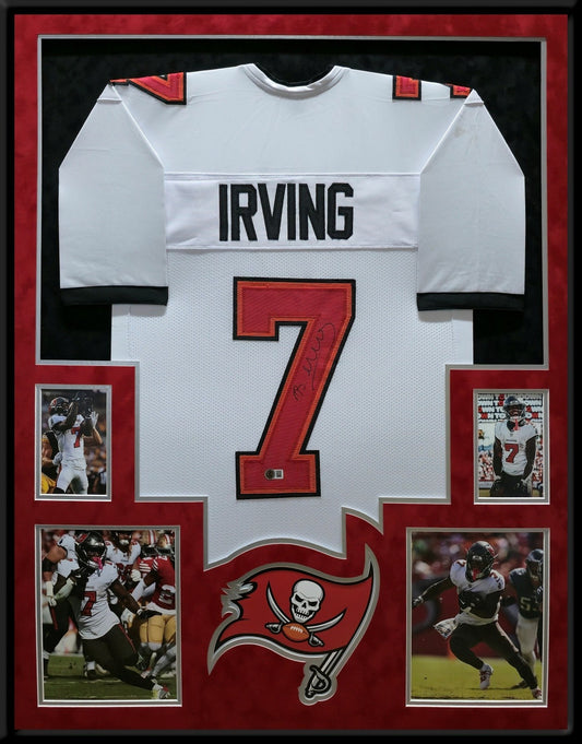 Suede Framed Tampa Bay Buccaneers Bucky Irving Autographed Jersey Beckett Holo