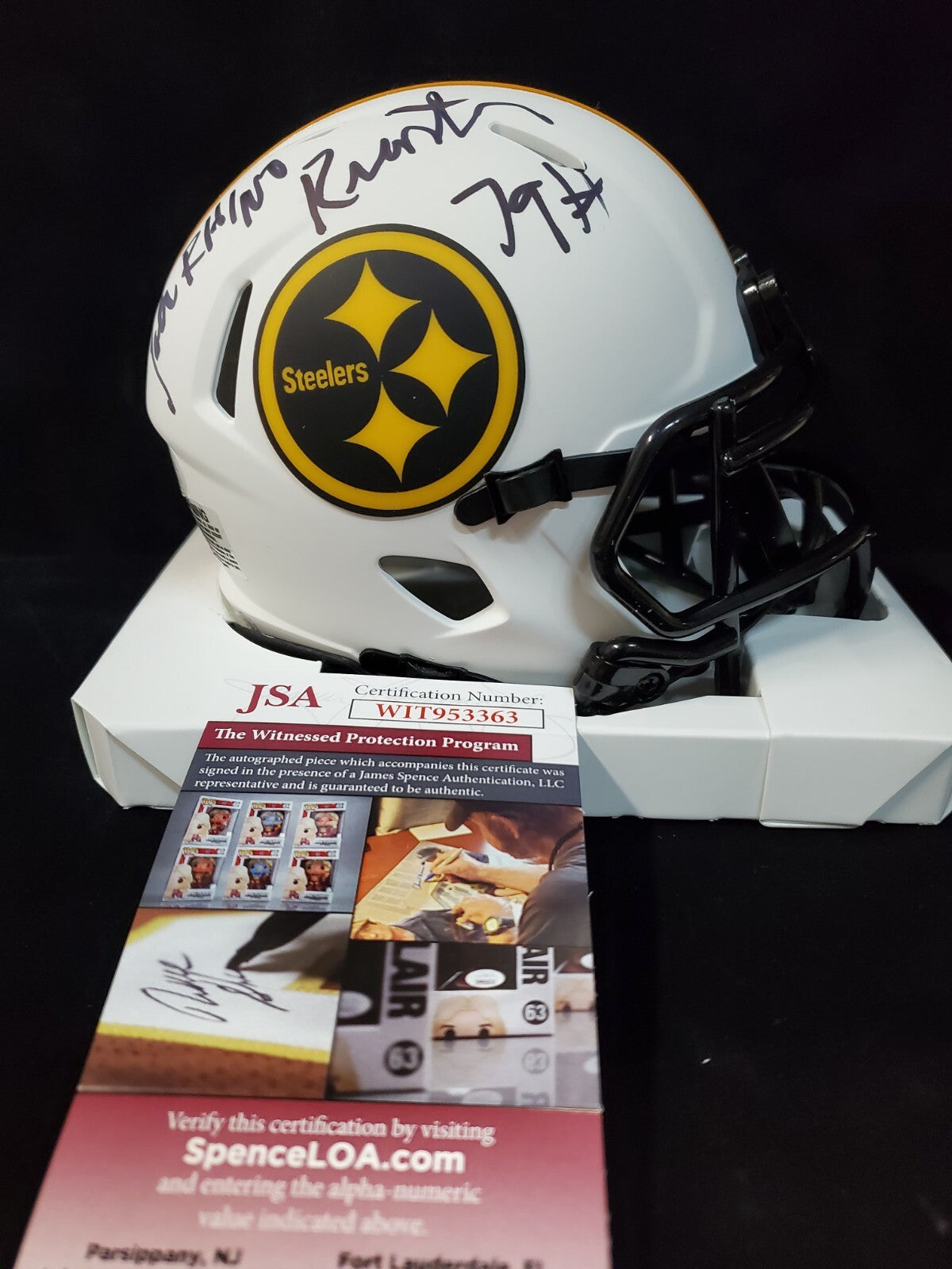 Pittsburgh Steelers John Reinstra Autographed Signed Speed Lunar Helmet Jsa Coa