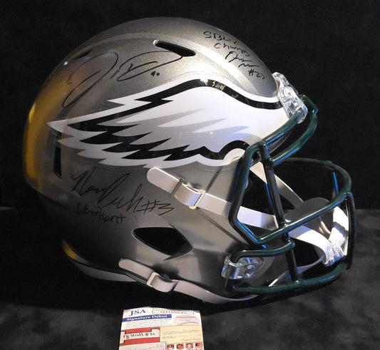 Philadelphia Eagles 3X Signed/2X Inscribed Full Size Flash Replica Helmet Jsa