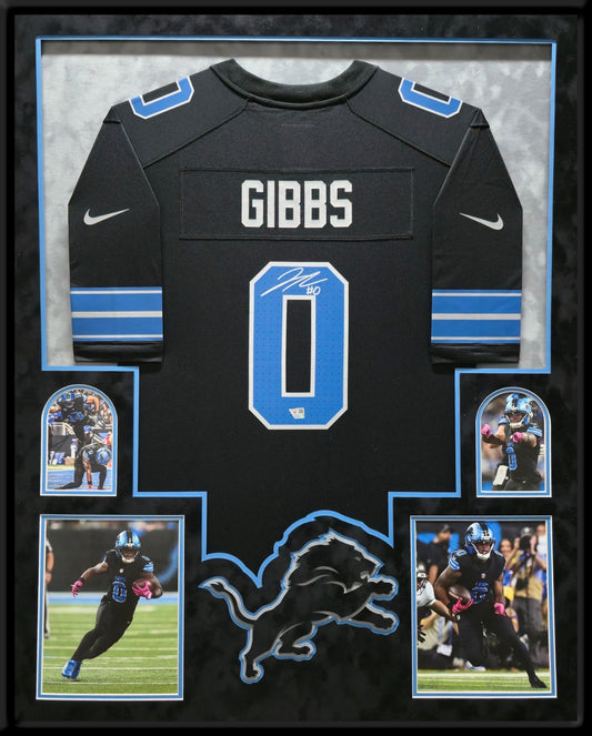 Suede Framed Detroit Lions Jahmyr Gibbs Autographed Signed Jersey Fanatics Holo