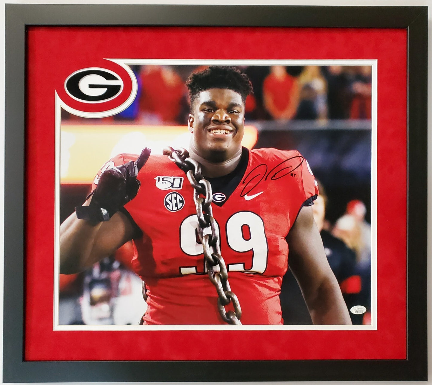 Georgia Bulldogs Jordan Davis Suede Framed Signed 16X20 Photo Jsa Coa