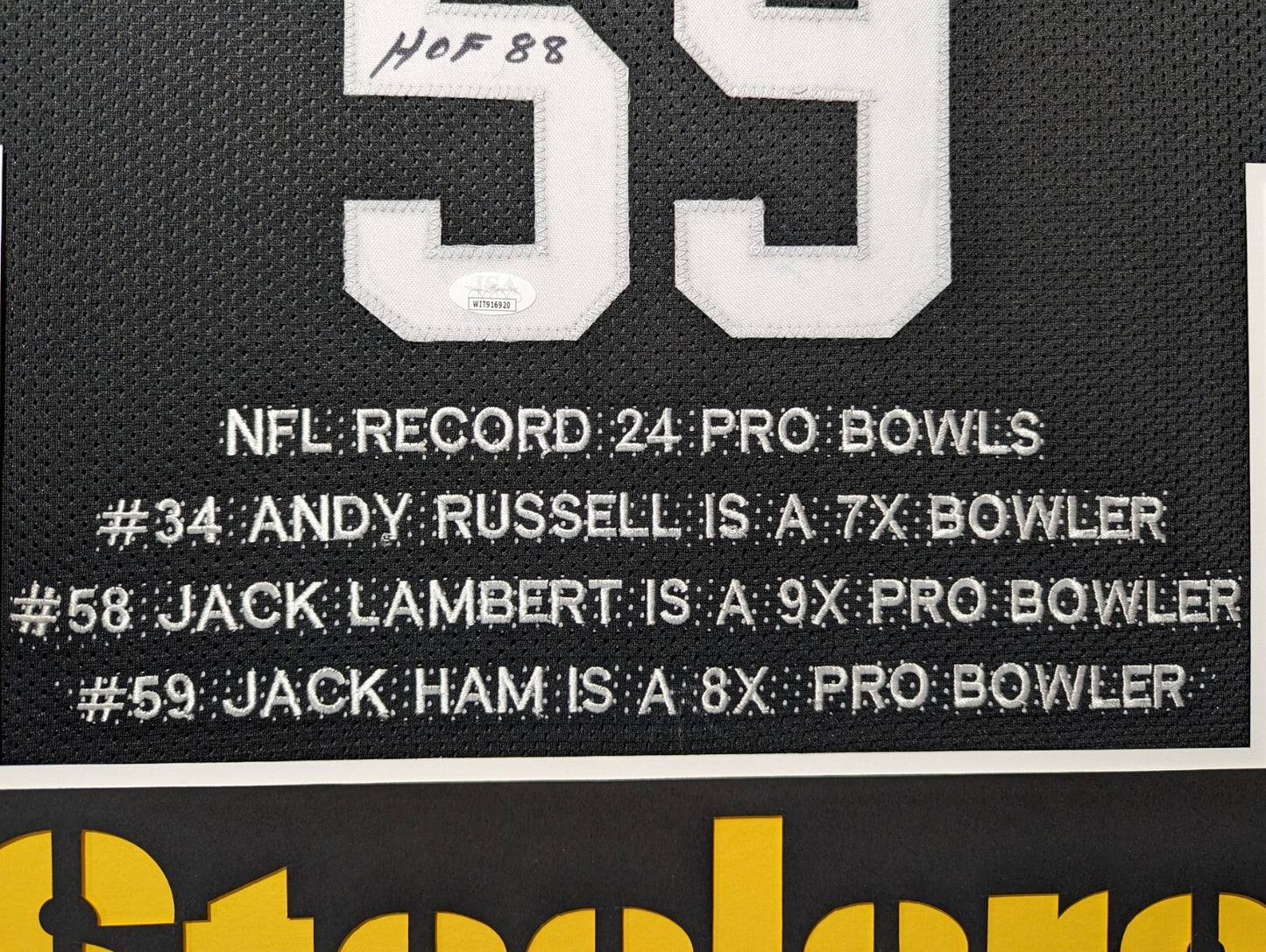 Framed Pittsburgh Steelers 24 Pro Bowls 3X Signed Stat Jersey Jsa Coa